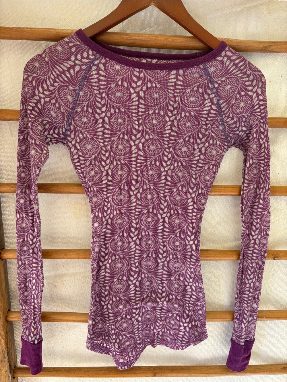 Free People Long Sleeve Crewneck Top in Plum and Cream Floral Geometrics an